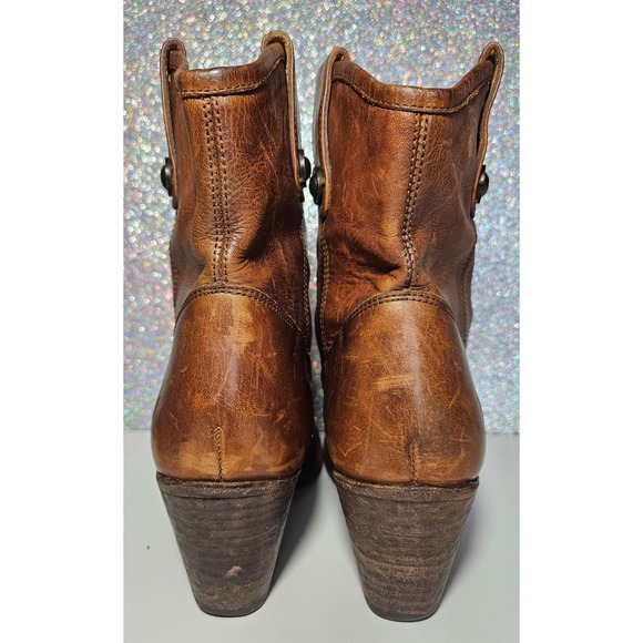 FRYE Women's Veronica Short Boots Brown Leather Western Ankle Booties Size 9.5B - Picture 4 of 8